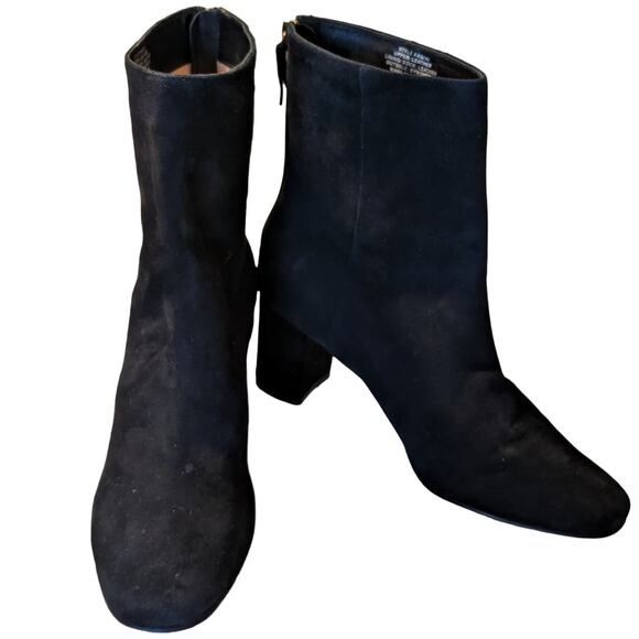 J. Crew Black Suede Round Toe High Ankle Back Zip Chunky Heel Boot Womens Sz 9 - Picture 2 of 12